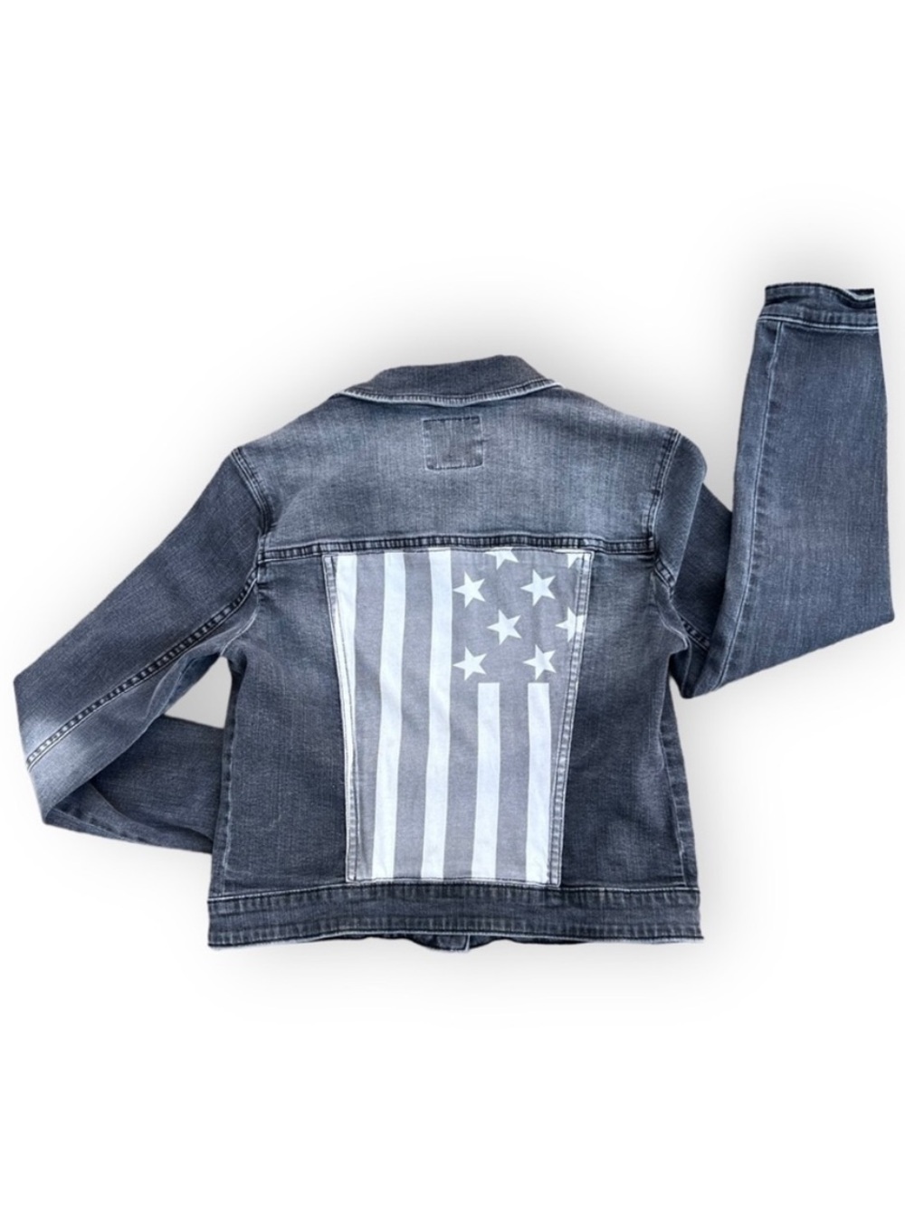Rock & Republic Black & Grey Denim Jacket with American Flag